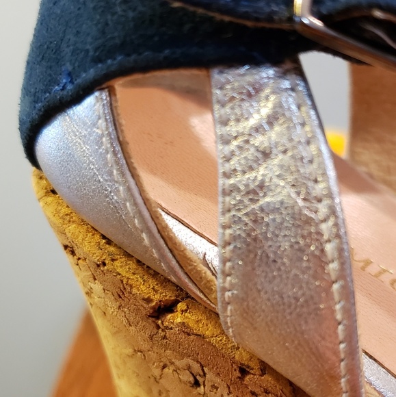 METALIC SilverCork Chunky Wedge Platforms Jean-Michel Catzabat Evening Events 9 - Picture 12 of 13